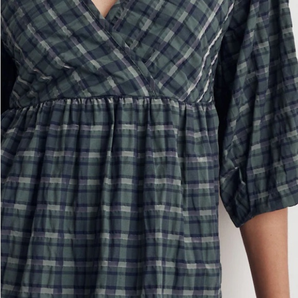 Madewell Marianna Puff-Sleeve Mini Dress in Plaid size large - Picture 5 of 13